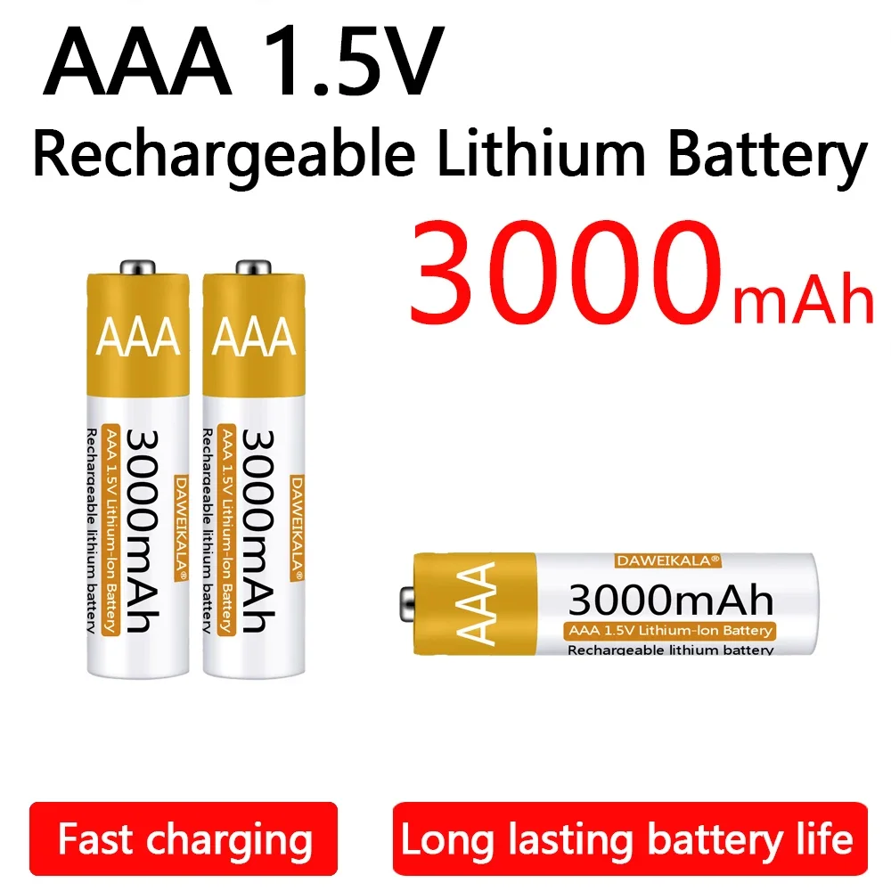 1.5V AAA Battery Rechargeable Lithium-ion Battery 3000mAh AAA  Battery for remote control mouse small fan Electric toy