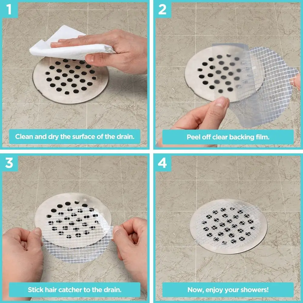 100 Pack Disposable Shower Drain Hair Catcher Mesh Stickers - Peel & Stick Drain Strainers to Prevent Clogs, Strong Waterproof A view 5