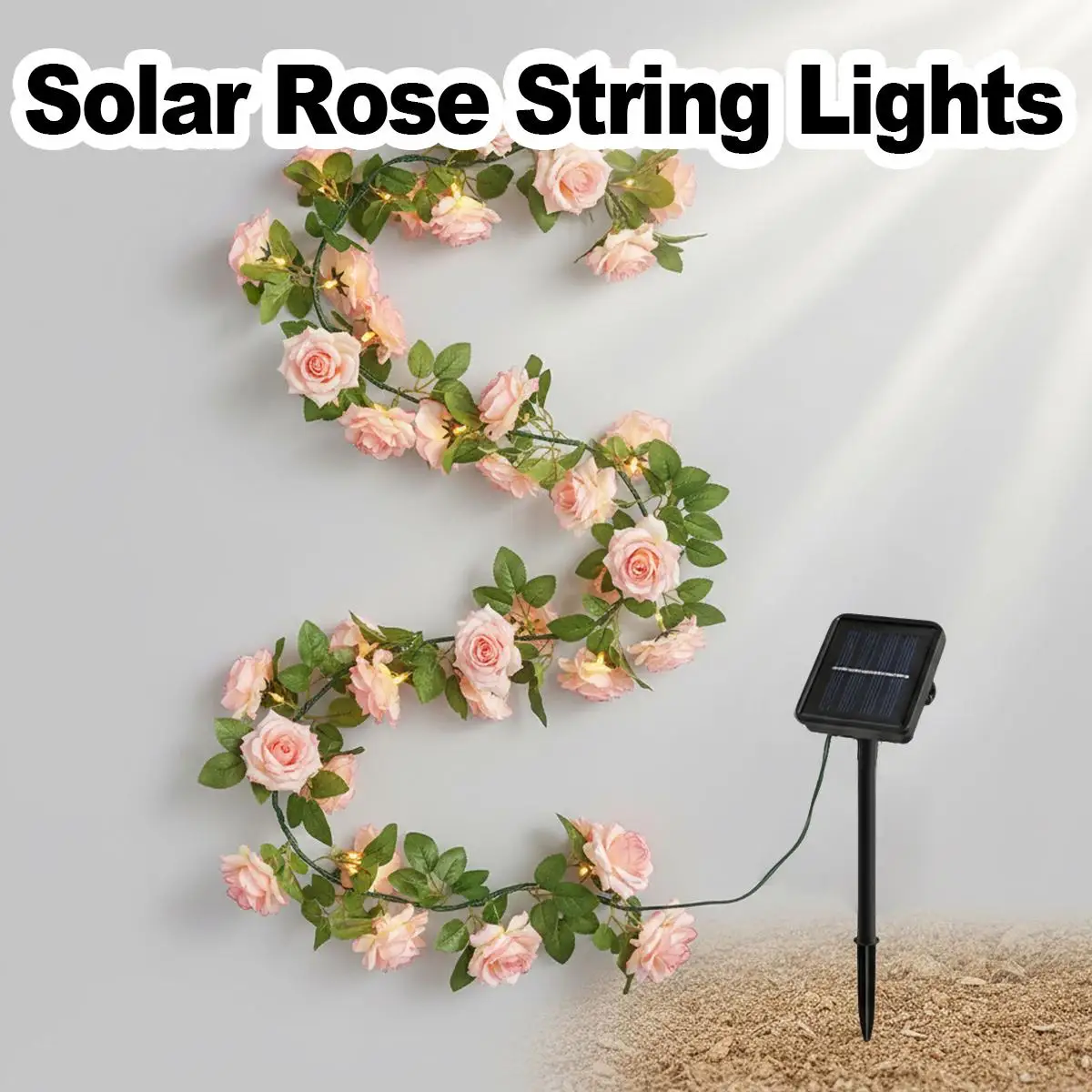 Solar Rose Vine String Light IP65 Waterproof Warm White Fake Blossom Fairy Garland Outdoor Yard Wall Balcony Decor Ornament Led