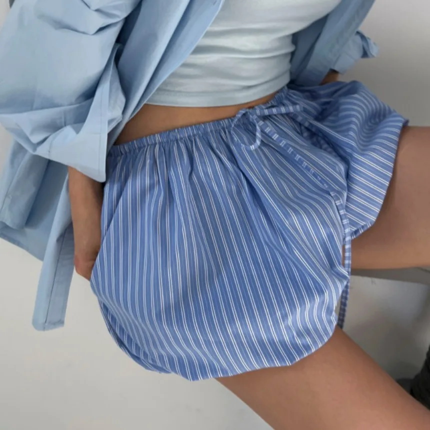 

Casual Vertical Striped Elastic Waist Drawstring Lantern Pants Shorts Women's Fashion Spring Autumn Winter Street Style Outdoor