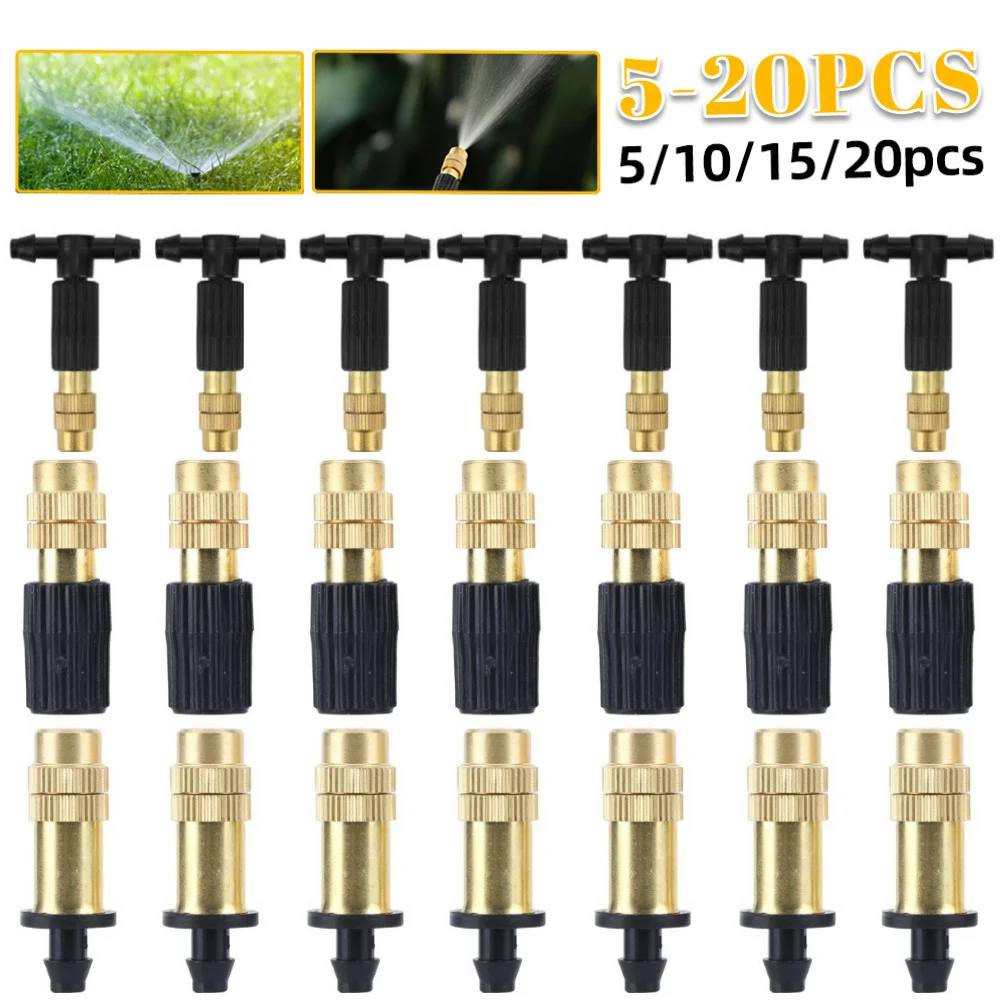 

50-10pcs Outdoor Misting Cooling System Garden Irrigation Watering 1/4'' Brass Atomizer Nozzles 4/7mm Hose for Patio Greenhouse