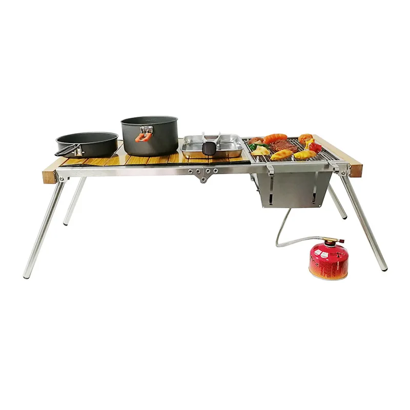 

Outdoor Stainless Steel Camping IGT Table with Oven Outdoor Portable Expandable Table Folding Camping Table