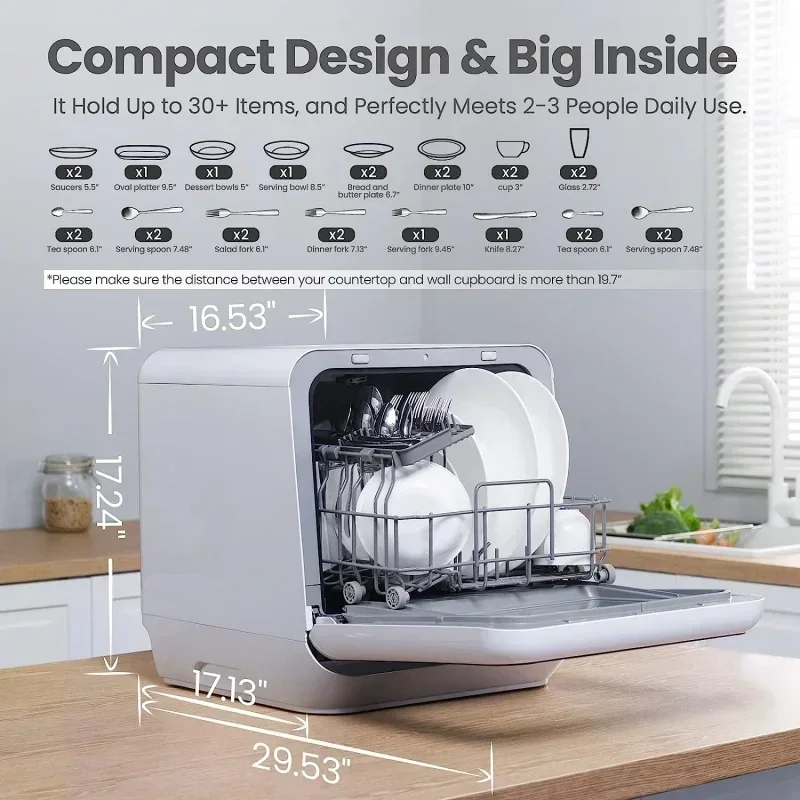 QWPortable Dishwasher with 5L Water Tank,No Hookup Needed,360 ° Dual Spray,192 ℉   High-Temp& Air-Dry Function,Dishwasher for RV