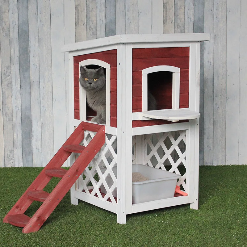 

Customizable indoor and outdoor double-layer solid wood cat house cat house pet house sun protection rainwater wood