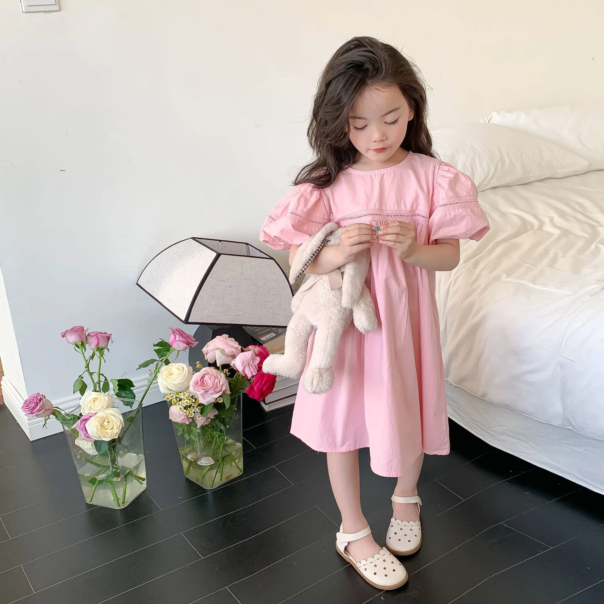 New Girls Summer Dress Strawberry Print Smocked Top Twirl Skirt Casual Play