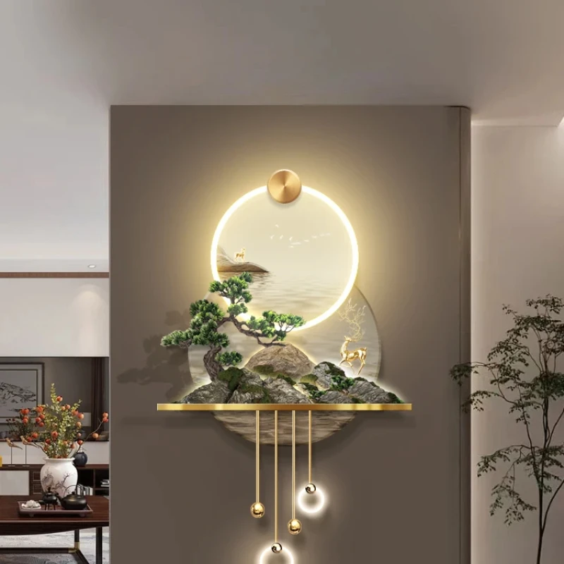 

Porch luminous decorative painting light luxury three-dimensional relief corridor led wall lamp painting new Chinese landscape p