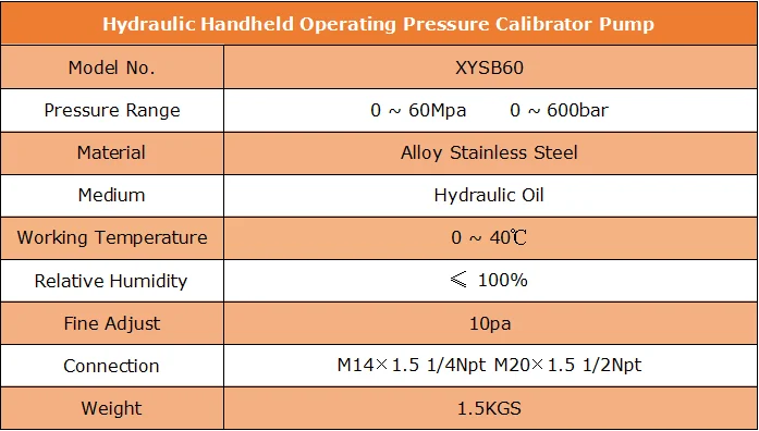 0 ~ 60 MPa Hydraulikdruck-Kalibriergerät, Handbetriebene Betriebspumpe, Handdruck-Kalibrator – Detail 6