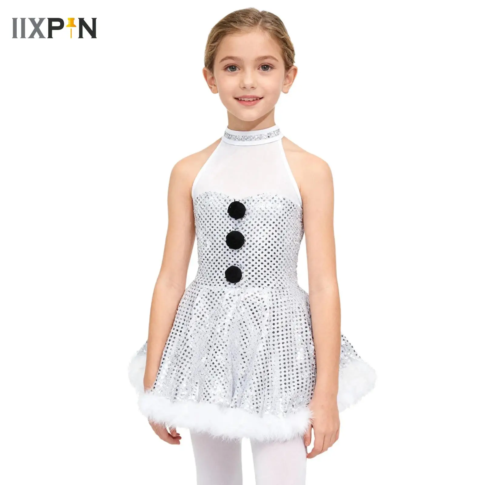 

Girls Sequins Christmas Dance Costume Kids Candy Cane Striped Ballet Tutu Dance Dress Snowman Leotard Party New Year Dancewear