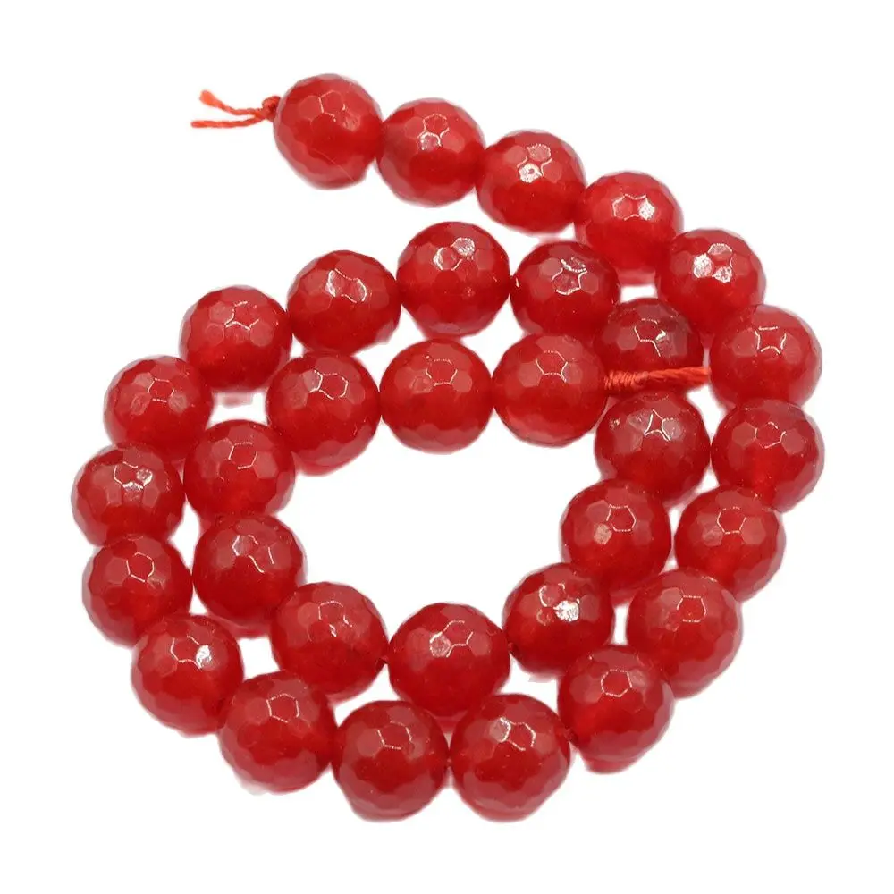 

APDGG 12mm Red Jade Round Faceted Beads Gemstone Beads 15" Strand Jewelry Making DIY