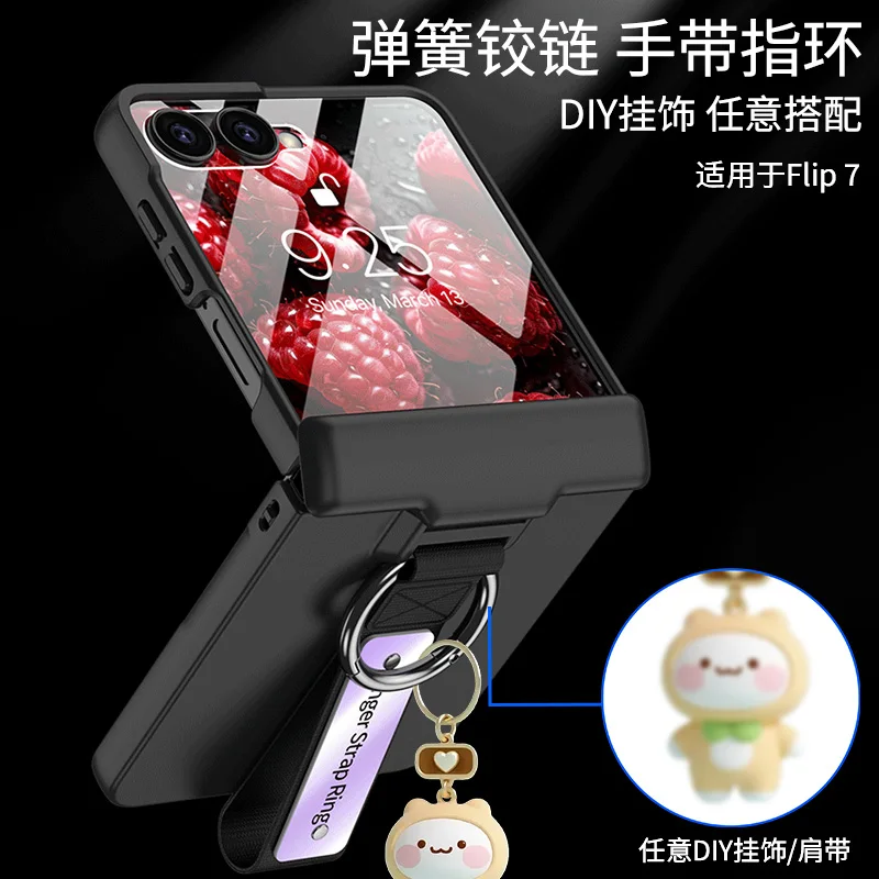 Etui na Samsung Galaxy Z Flip 7 6 5 Ochraniacz Ekranu Zawiasu Pełna Ochrona Szkło Ochronne Folia na Ekran Pasek na Palec Pierścień Sprężynowy Osłona Oś