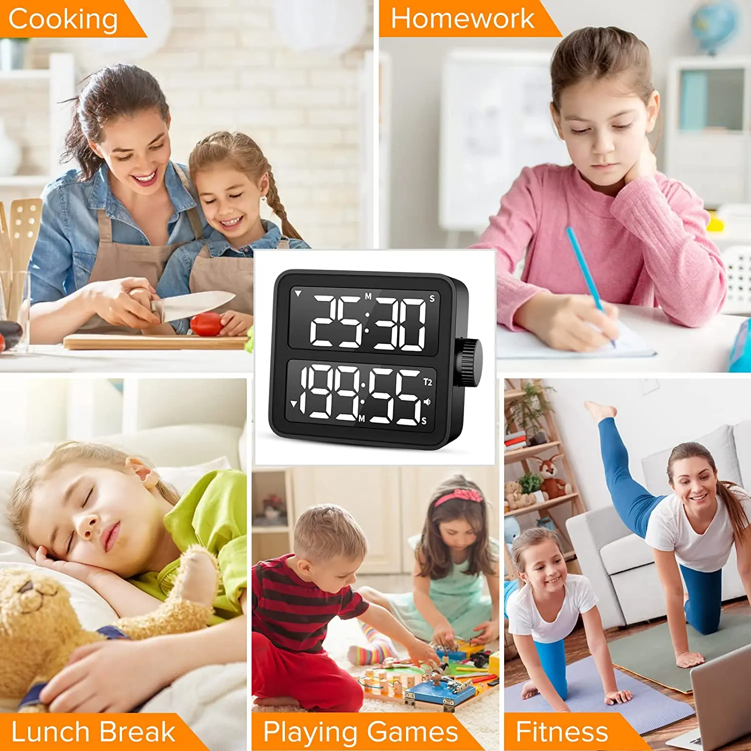 Kitchen Accessories Large LCD Digital Timer , Dual Screen Kitchen Timer, Indoor Study Timer, Bedroom, Bedside, Desktop Timer