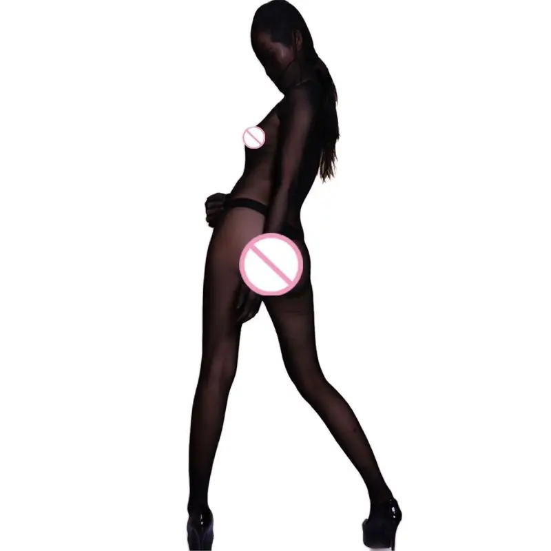 Durchsichtiger Mesh-Einteiler-Body, ultradünner Overall, Ganzkörper-Trikot, Zentai-Oberschenkel, offener Reißverschluss, sexy Nachtwäsche, Strumpfhosen