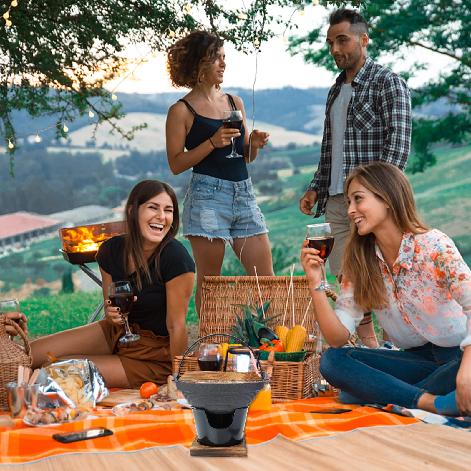 

1 set Cast Iron Sukiyaki Hot Pot Japanese Style Thickened Bottom Non-Stick Camping Cookware Kit High Temperature