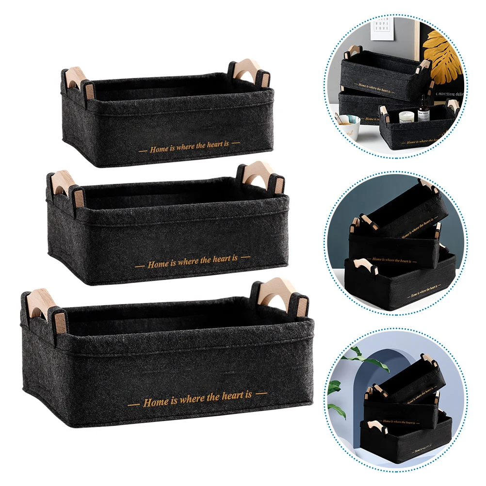 

3pcs Hair Felt Storage Basket Bedside Foldable Large Capacity Cloth Snack Sundries Holder Box For Bedroom Kitchen Office Nordic