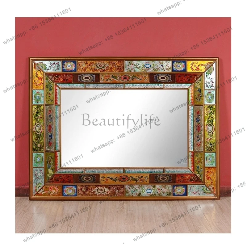 Export handicraft painted retro B & B ethnic wall mirror makeup mirror