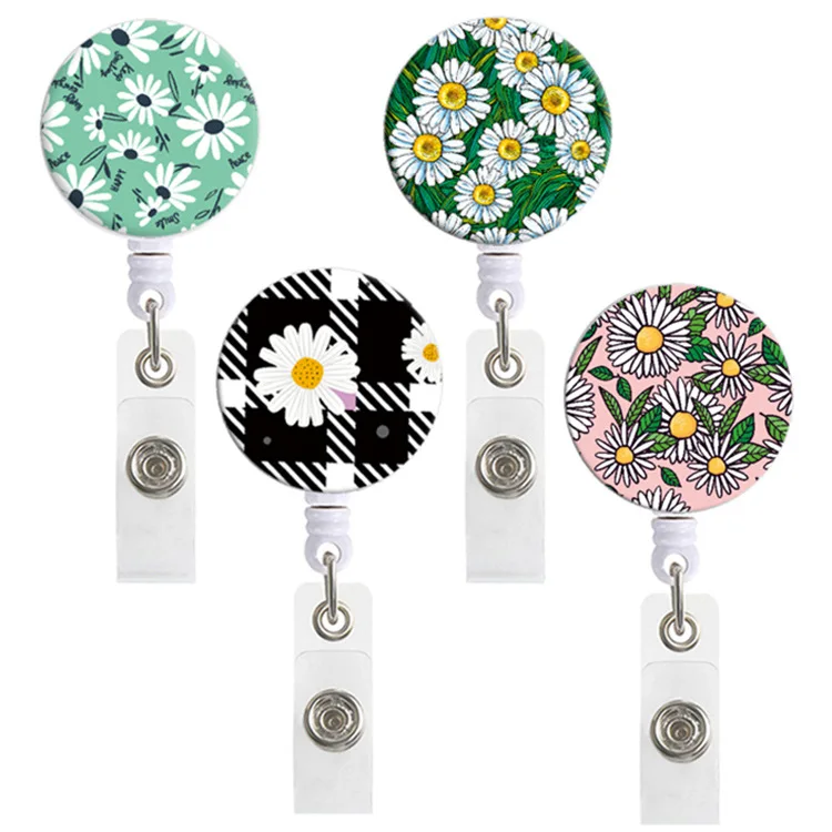 Hot Sales 1 Piece ABS Vintage Style Flowers Retractable Nurse Badge Reel Elegant Girls Teacher Doctor Name Tag ID Card Holder