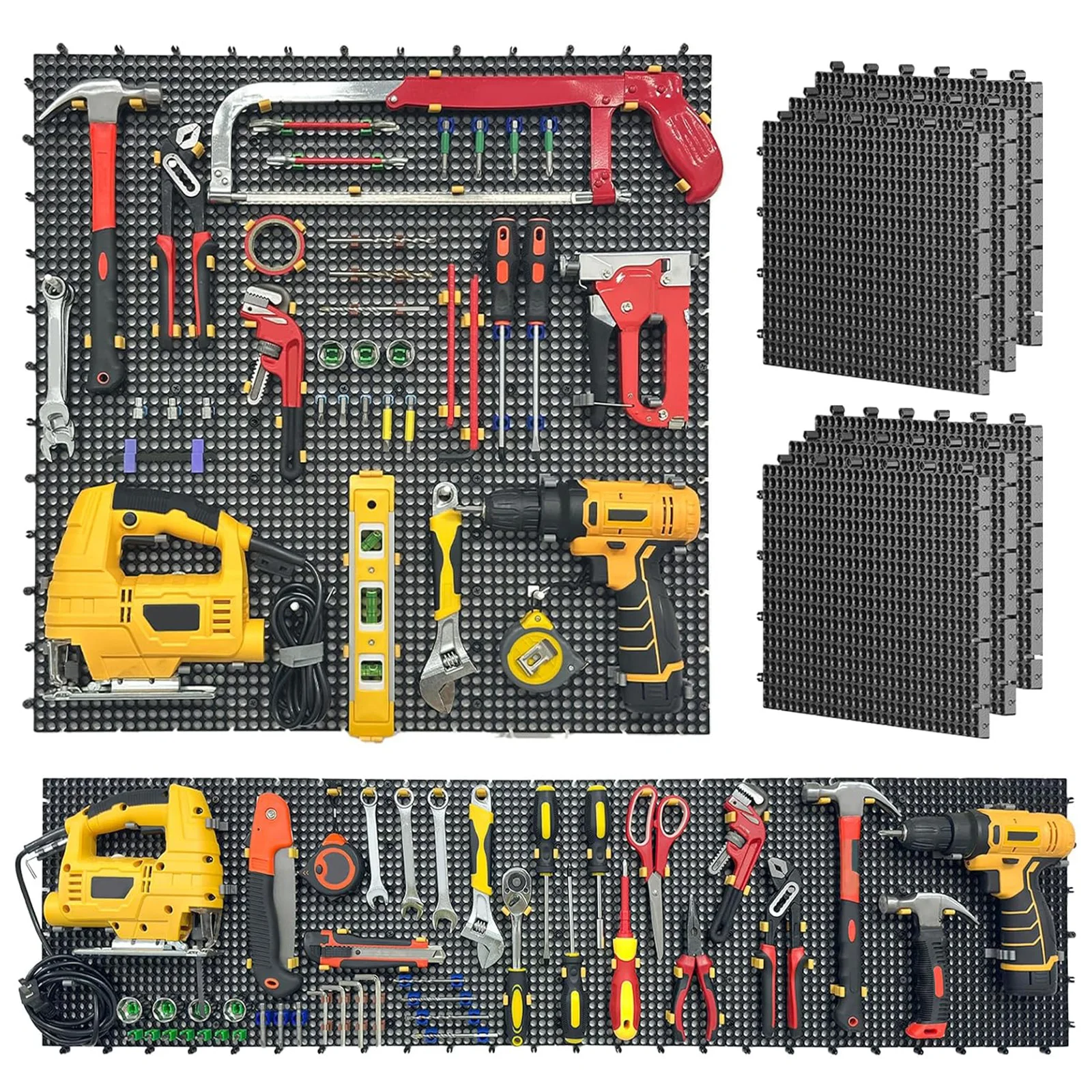 

6 Black Plastic Peg Board Set Contains 200 Accessories, High Load-Bearing, Rust-Proof, Non-Sagging, Non-Grooved, ToolBoard