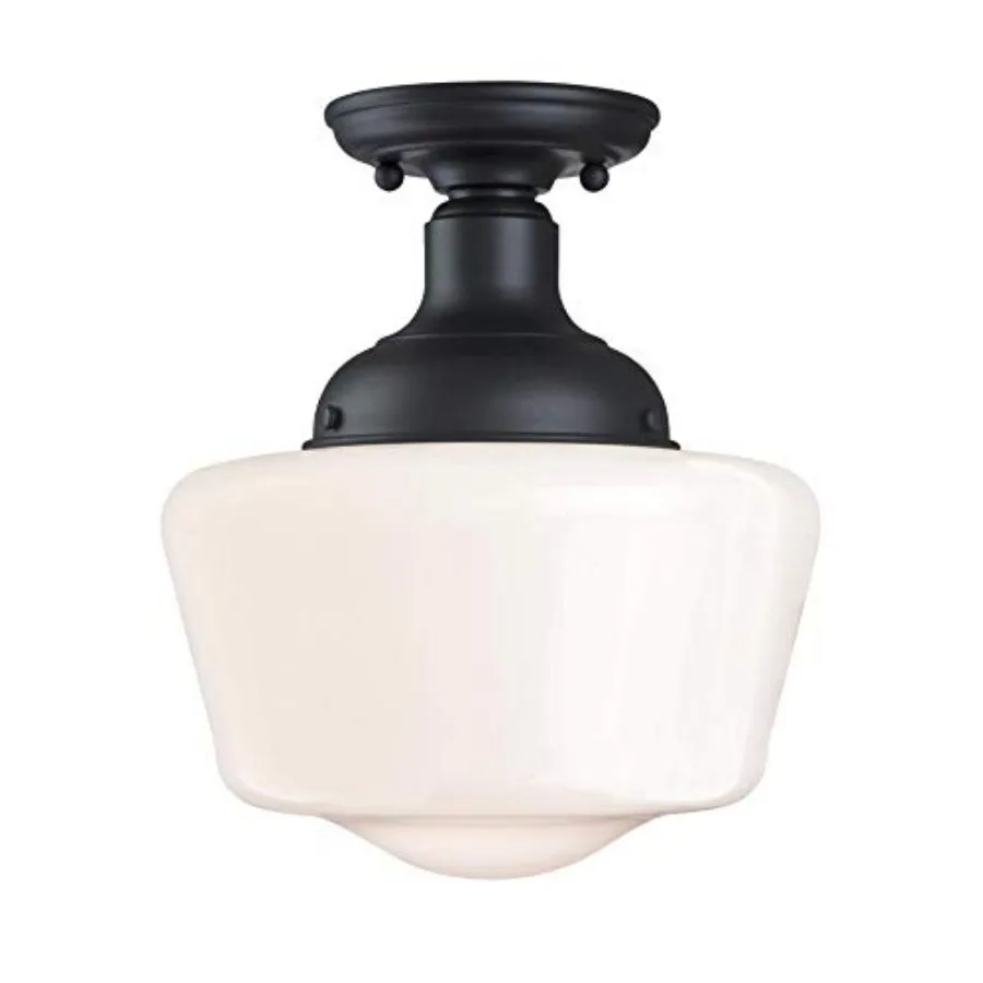 

6578300 Scholar 9 inch Vintage One-Light Semi-Flush Mount Outdoor Ceiling Light Fixture Finish, White Opal Glass