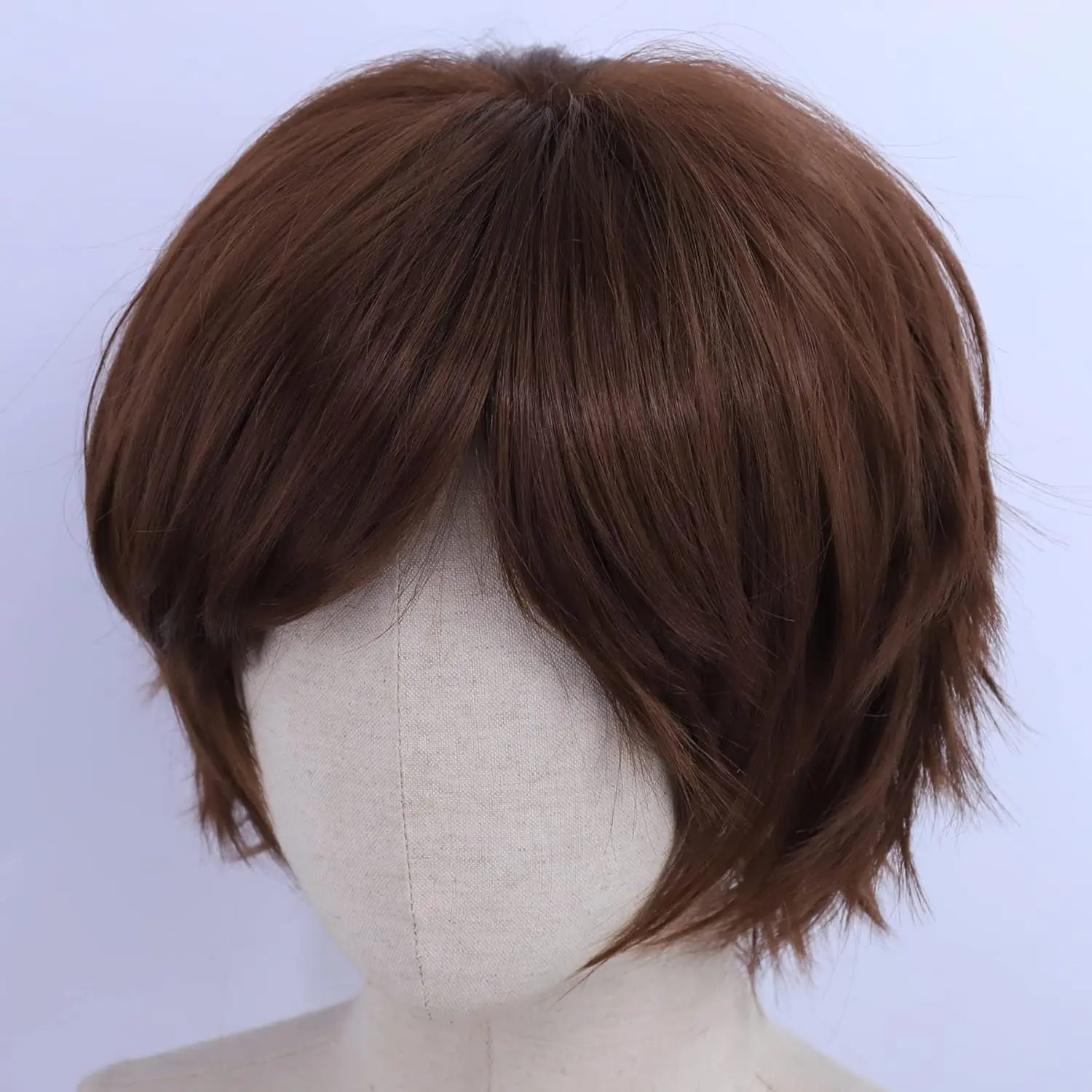 Parrucca cosplay marrone a strati corti per uomo/donna, parrucche sintetiche resistenti al calore per costume da festa Anime Con