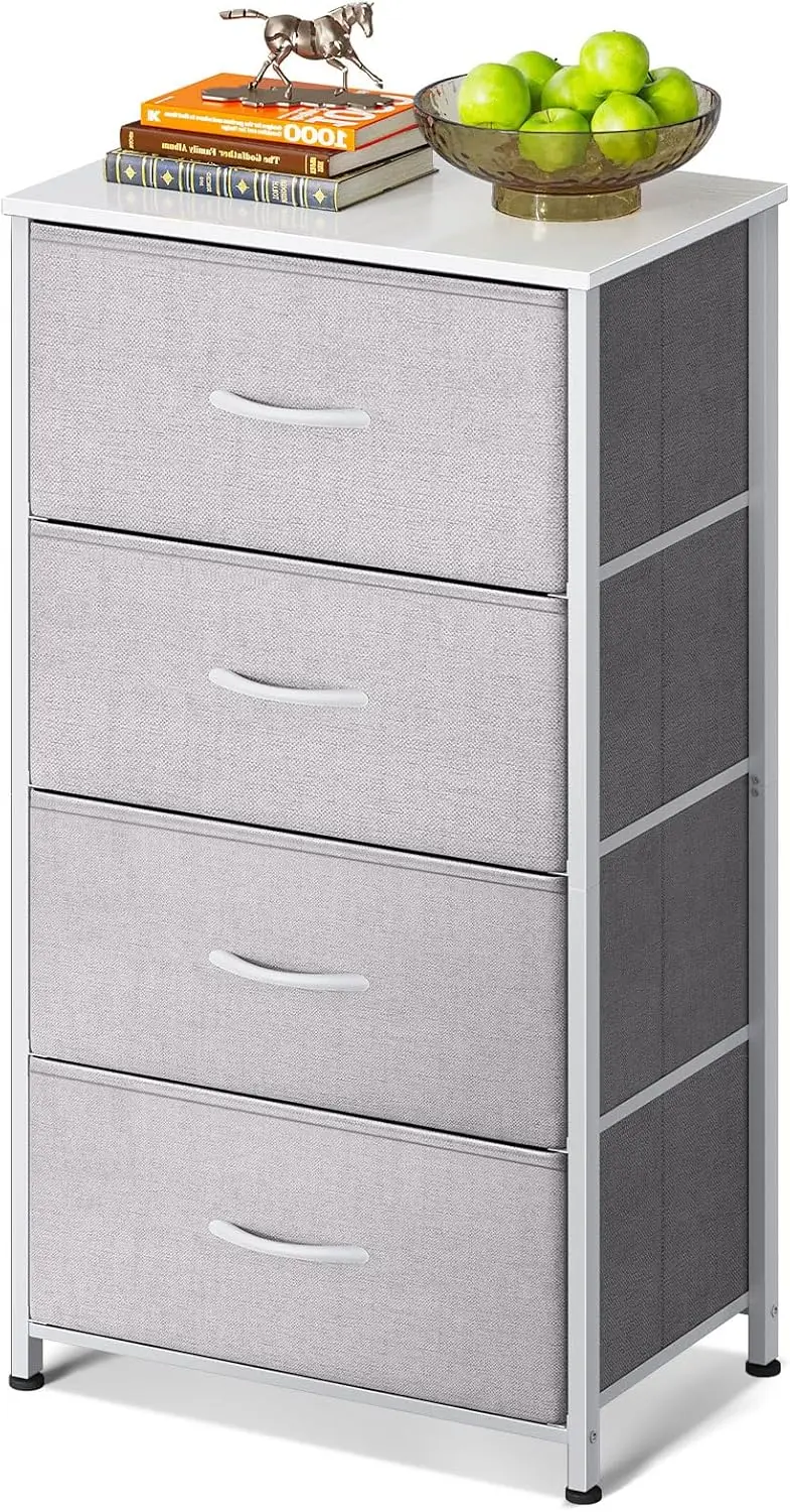

Compact Fabric Dresser with 4 Drawers, Steel Frame & Wood Top for Bedroom Storage, Light Grey