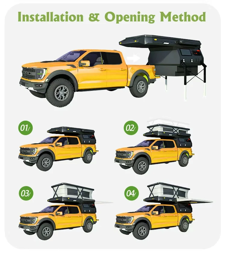 Aluminum Outdoor Camping Caravan Modern Style Pick-up Truck Bed Camper Travel Trailer for Small Truck Camper