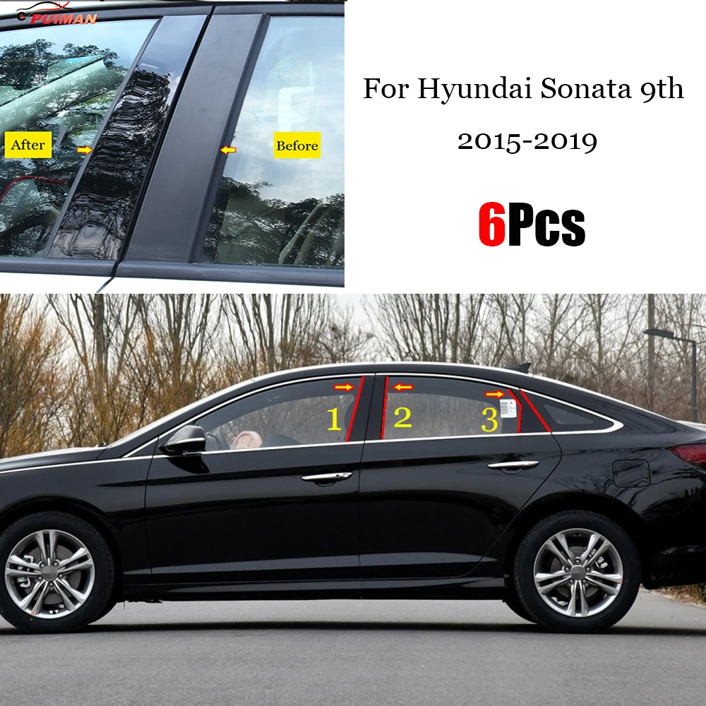 

Polished Black Pillar Posts Fit For Hyundai Sonata 8th 9th Window Trim Cover BC Column Sticker