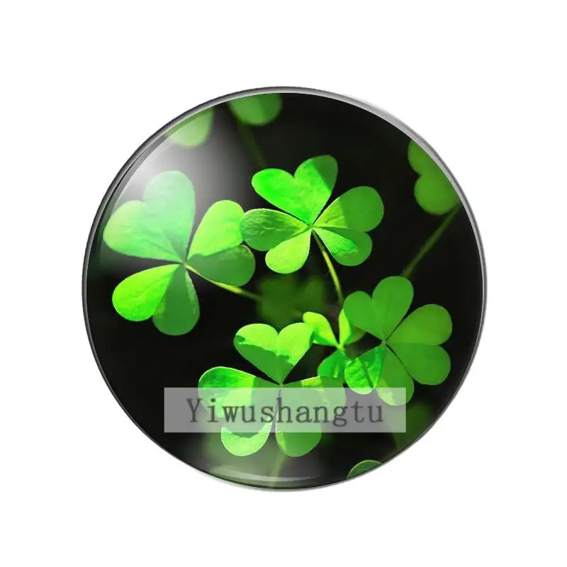 Beauty lucky Four-leaf clover good luck 8mm/10mm/ 12mm/Round photo glass cabochon demo flat back Making findings ZB0543