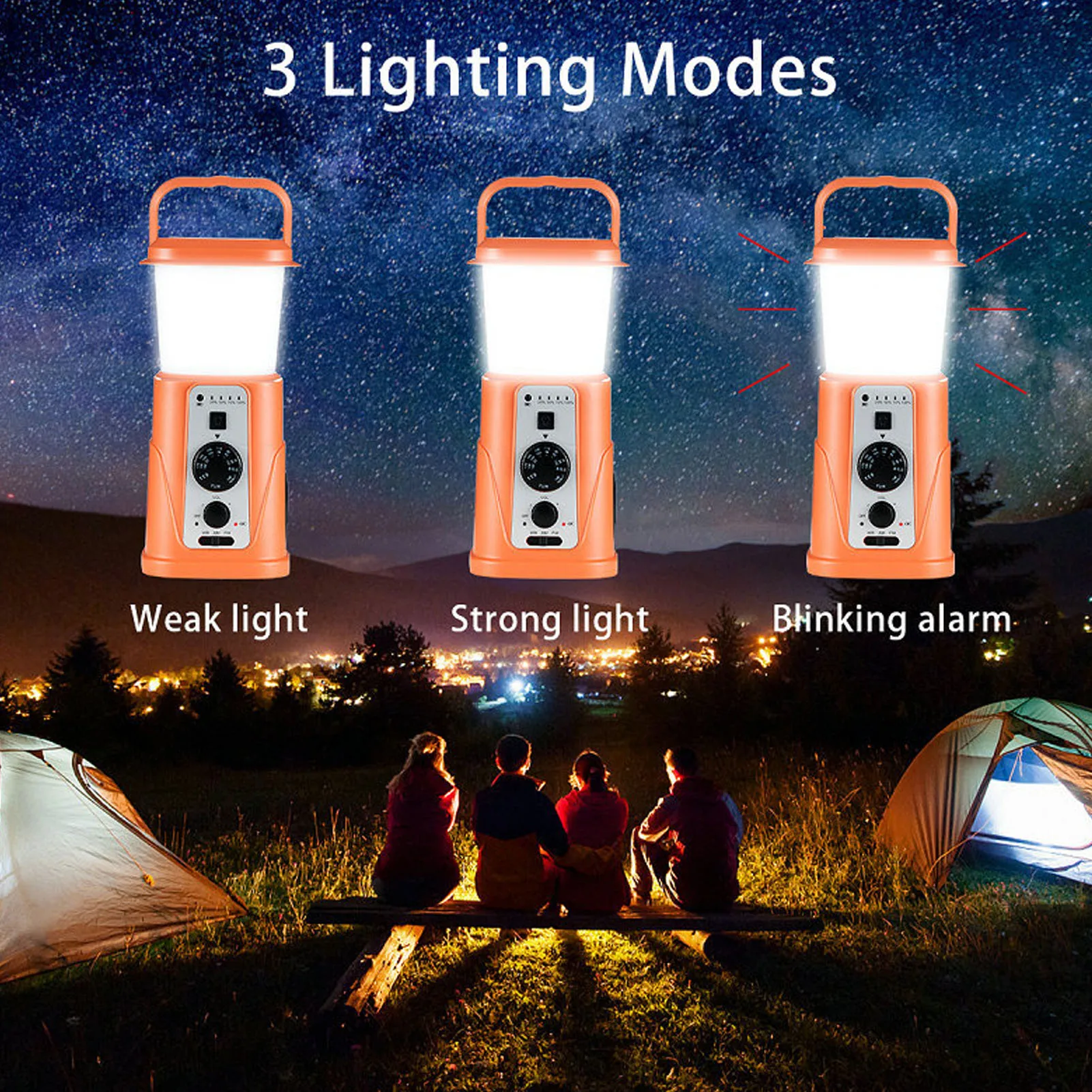 IPX3 Waterproof LED Camping Light, Rechargeable LED Light - Waterproof, Solar, Hand Crank Powered - Emergency Kit Must-Have