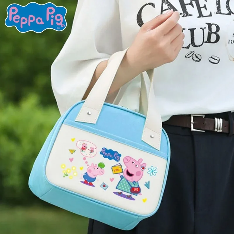 Kawaii Hasbro Peppa Pig Bento Bag Cute Anime Lunch Box Handbag with Rice for Students Thickened Oil Proof Insulation Bag