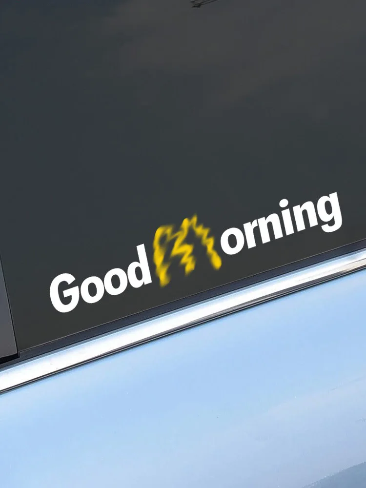 

Car Window Glass Good Morning Stickers Dopamine Motorcycle Bike Decoration Side Long Scratch Cover Triangular Window Sticker