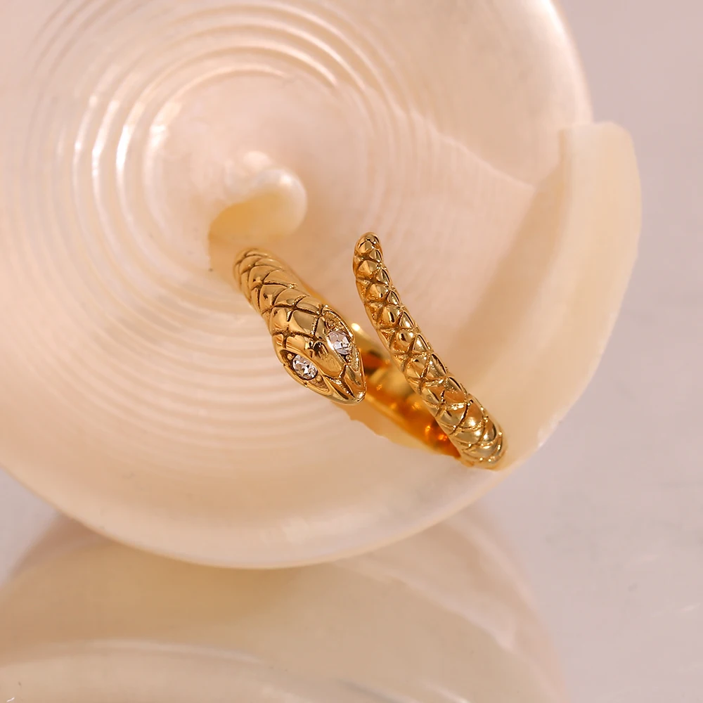 E.B.belle Anillos de serpiente de acero inoxidable chapados en oro con apertura hipoalergénica resistente al agua, ojo de cristal, accesorios Vintage para mujer