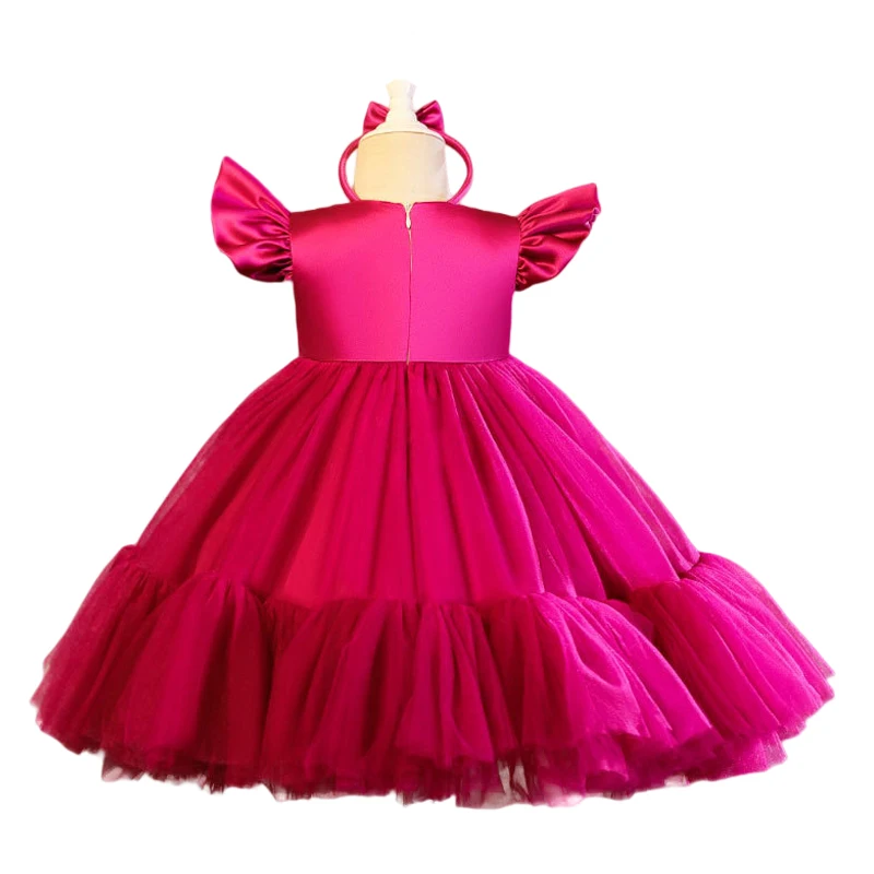 Vestido de baile feito sob medida para meninas, vestido de cetim princesa, adequado para cerimônia de casamento e festa de aniversário júnior, 1-14Y