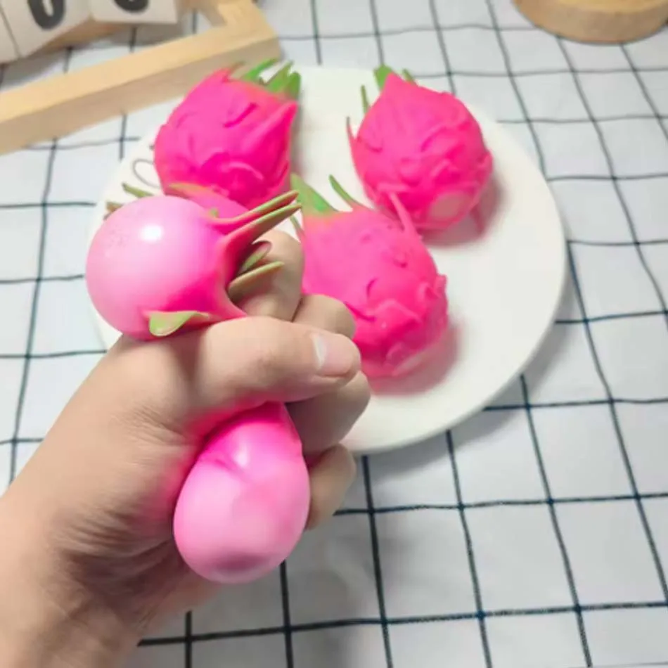 Pretty Dragon Fruit Squish Ball Squeeze Stress Reliever Fidget Sensory Toy Simulation Fruit Food,Squeeze Balls For Party Gifts