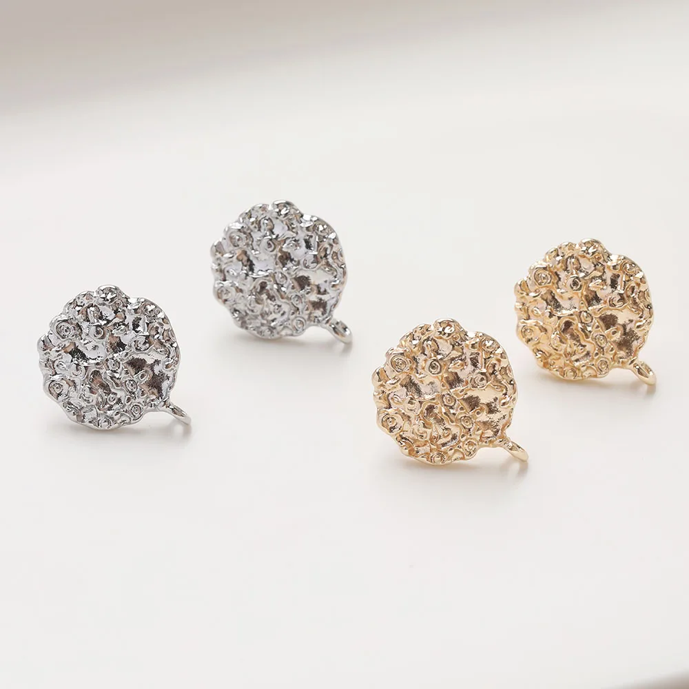 4PCS Dainty Irregular Design Ear Studs Earrings for Jewelry Findings Components DIY Hand Made Brass 14k Gold Plated  14*17mm
