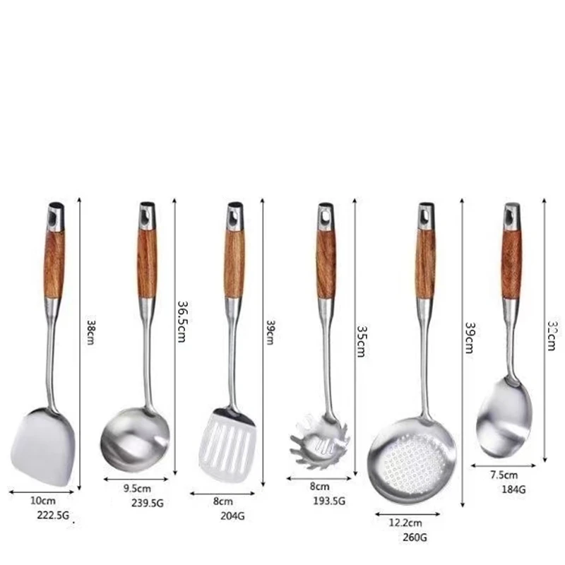 Stainless Steel kitchen utensils set cooking accessories cuisine outils Wok Spatula Gadgets Tool Handle Slotted Rice Spoon