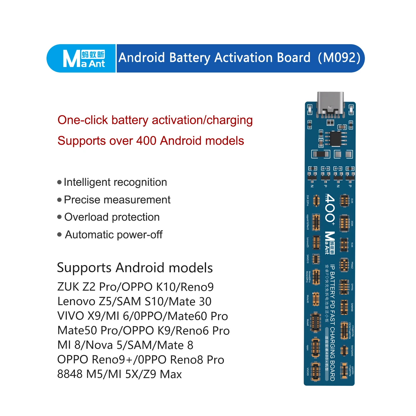 MAANT M091 M092 Batterieaktivierungserkennungsplatine Intelligente Erkennung für Android-Telefon 6-16-Serie Schnellladewerkzeug