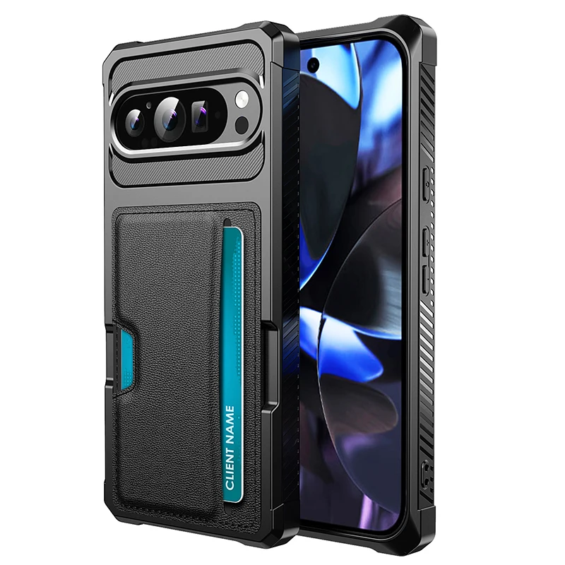 Etui na telefon z przegródką na karty PKCASE, wykonane ze skóry, do modeli Google Pixel 11, 10, 9 Pro XL, 8, 7 Pro. Wzmocnione, odporne na wstrząsy etui do modeli Google Pixel 9A, 8A, 7A. — zdjęcie produktu 7