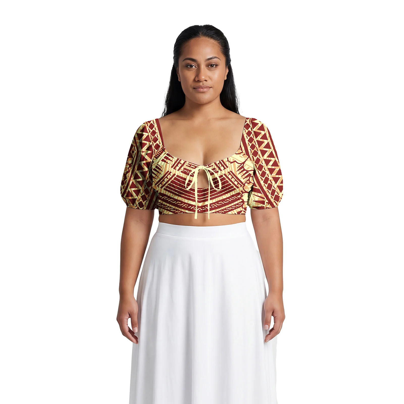 Samoan Tribal Design Custom Ladies Clothes Hawaiian Island Sexy Print Tops Polynesian Casual Puff Sleeves Tops Cozy Women Wear