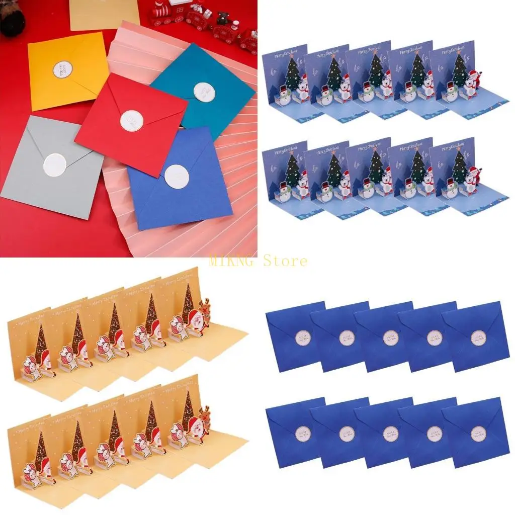 10Pcs Christmas Card with Envelope Seal Labels, Holiday Greeting Card Christmas Greeting Card 4.3nch New Year Card best sale