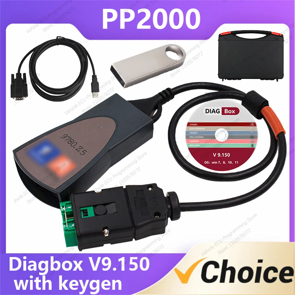 

Diagnostic Tool PP2000 Diag-box V9.150 With Keygen Scanner Car Repair Code Reader Supports Multiple Vehicle Models language-30%