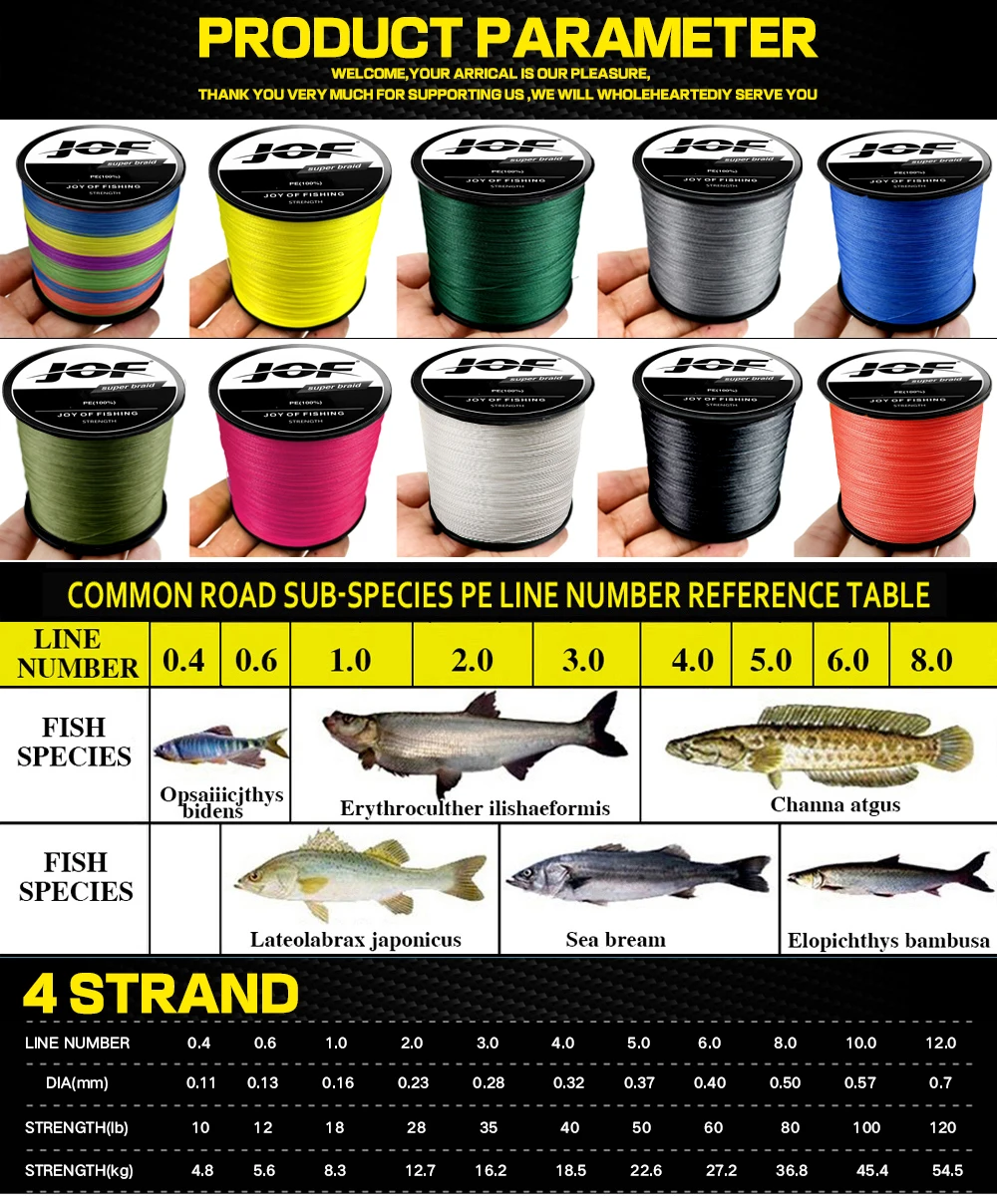 JOF 4 fili intrecciati lenza multifilamento 300M 500M 1000M pesca alla carpa filo intrecciato giapponese accessori per la pesca linea Pe