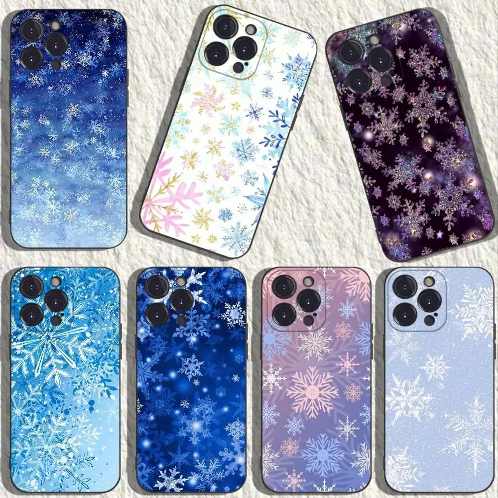 

Christmas Snowflakes Phone Case For iPhone 16,15,14,13,12,11 Plus,Pro Max,XS,X,XR,SE,Mini,8,7,Soft Silicone Black Cover