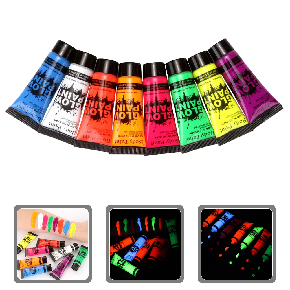 8 Pcs Fluorescent Pigment Face Paint Painting Paste Luminous Body Glowing The Dark for Neon Light Makeup Prom