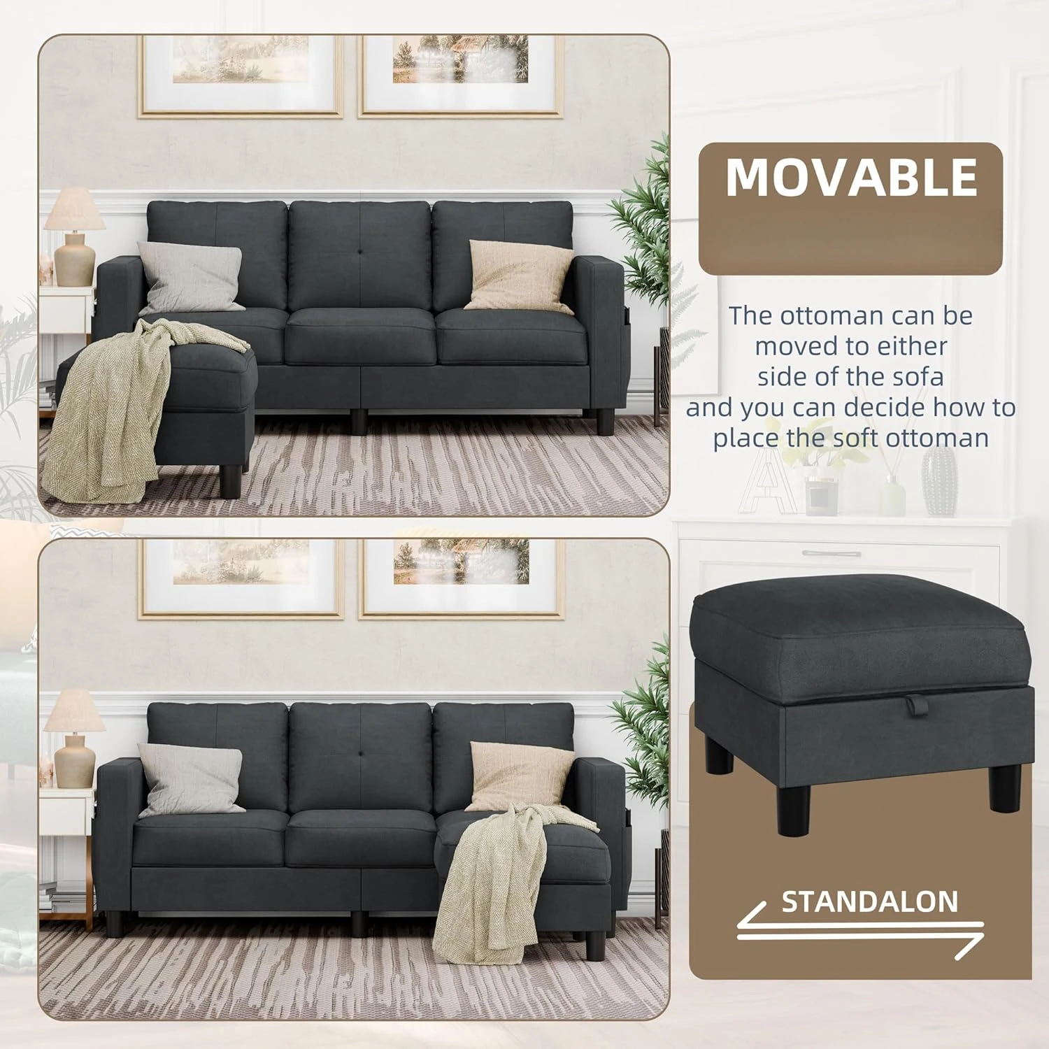 Conjunto com tecido de linho e sofá pequeno móvel para apartamentos, escritório