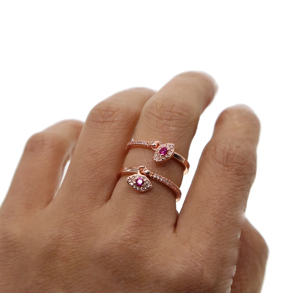 cute lovely girl women gift jewelry ring rose gold color size 6 7 8 pinky finger fashion evil eye rings cheap