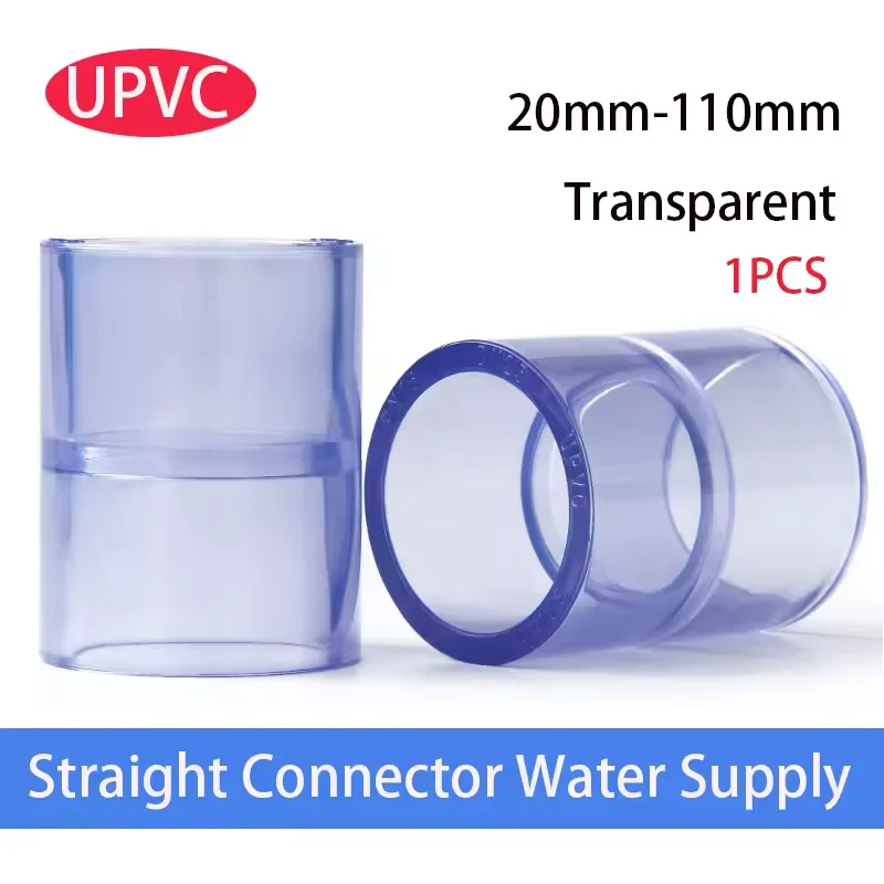 PVC Transparent Coupling 20-110mm National Standard, UPVC Clear Water Pipe Fitting for Plastic Piping, Direct Connector