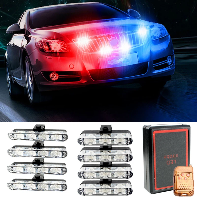 

4 In 1 Red Blue Emergency Strobe Lights Police Lights With Wireless Control Flash Signal Fireman Beacon Warning Lamp Flash LED