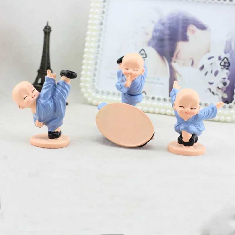 4pcs Kawaii Shaolin Little Monk Kung Fu Boy Resin Figurine Ornaments Gifts Craft Buddha Figurines Miniature Figurines Home Decor