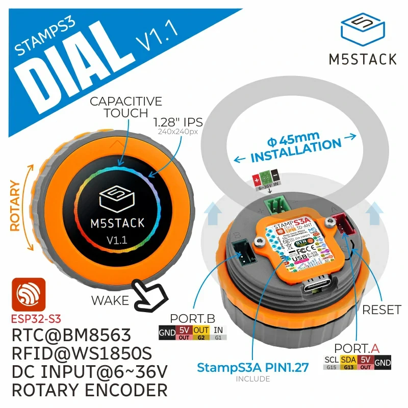 M5Stack M5 Dial V1.1 Rotary Encoder M5StampS3A Multifunctional Embedded Development Board Round Touchscreen Smart Home Control