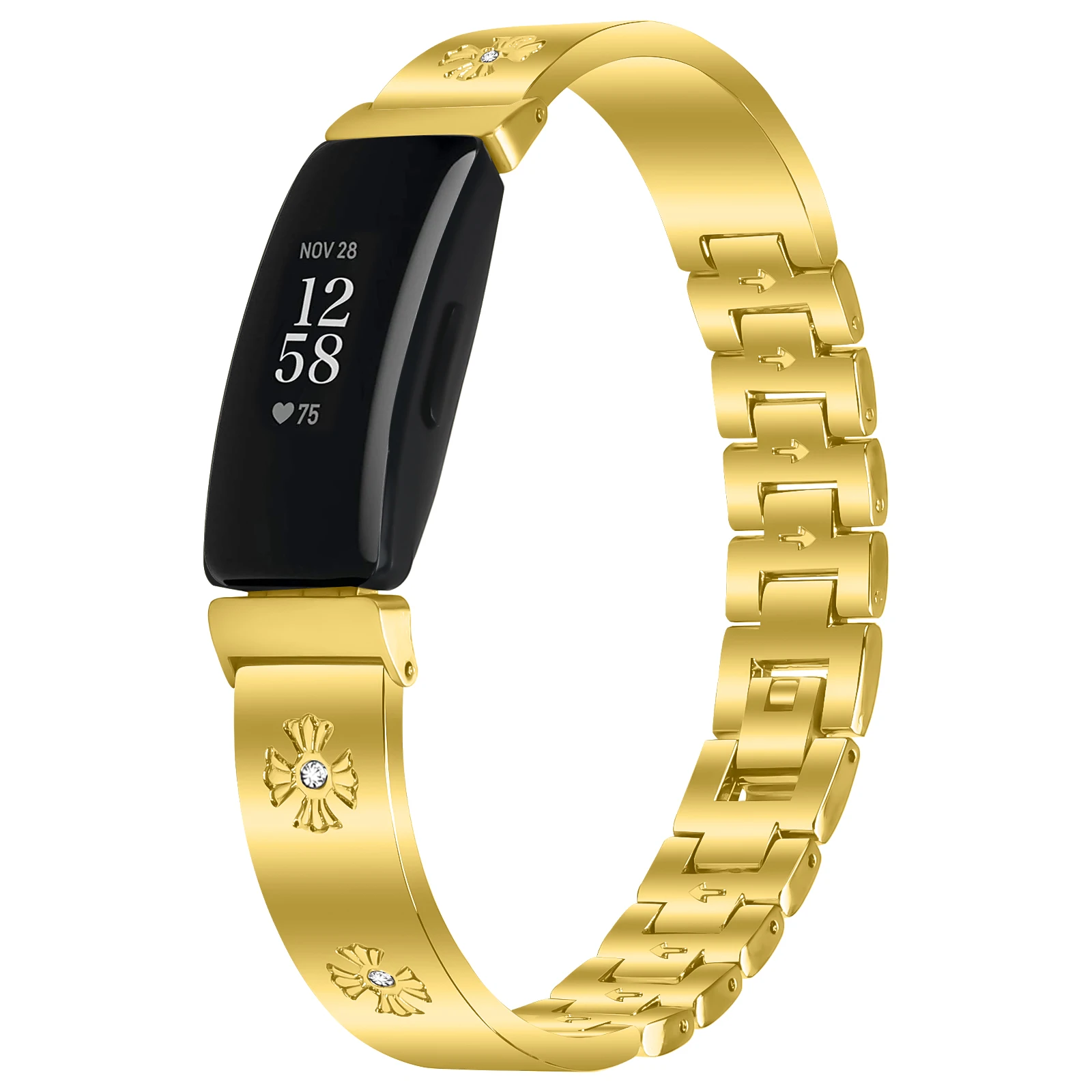 

Ремешок из нержавеющей стали для Fitbit Inspire 2, умный браслет, ремешок с рисунком хризантемы, браслет для Fitbit Inspire/ Inspire HR